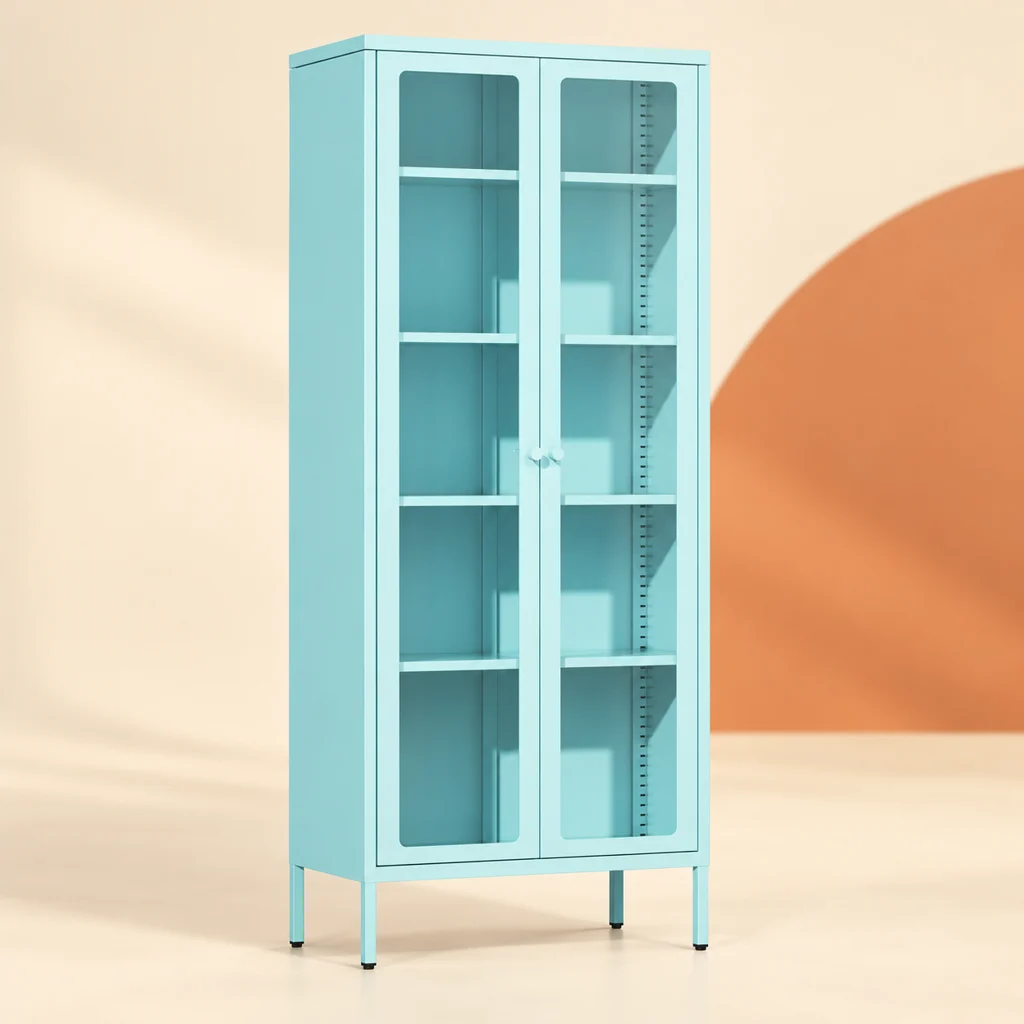 Crownland Metal Storage Cabinet — styled product visualisation