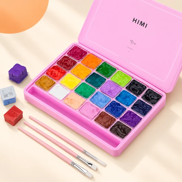 HIMI Gouache Set — Pink Case (24 Colours) — styled product visualisation