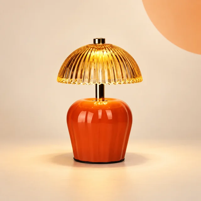 MJ PREMIER Orange Rechargeable Table Lamp — styled product visualisation