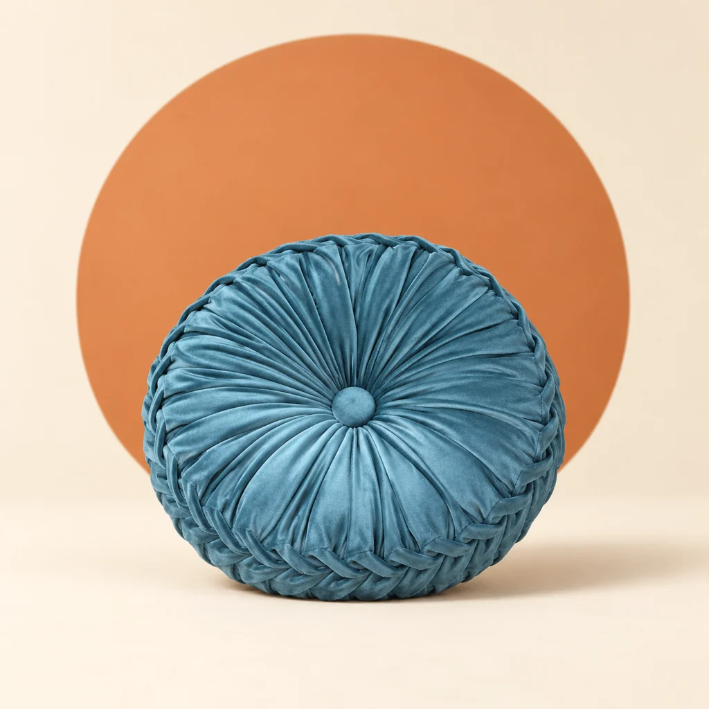 Pleated Round Pillow Cushion — styled product visualisation