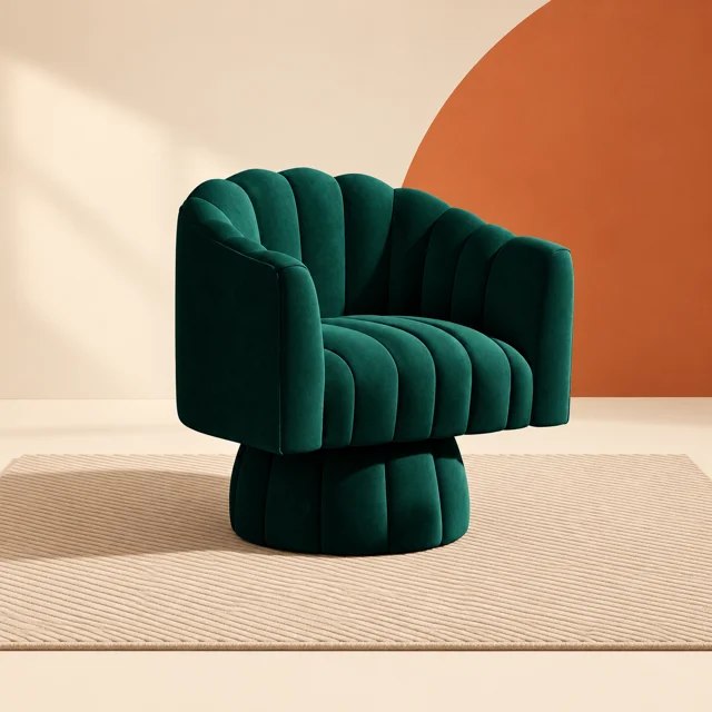 Plush Barrel Chair — styled product visualisation
