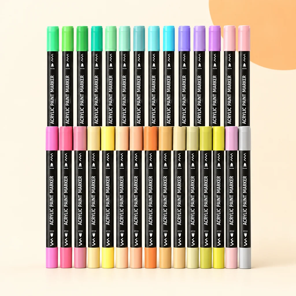 Shuttle Art Pastel Acrylic Pens (28 Colours) — styled product visualisation